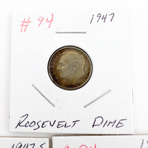 1947, 1947-D, 1947-S Roosevelt Silver Dimes.