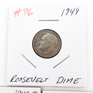 1949, 1949-D, 1949-S Roosevelt Silver Dimes.