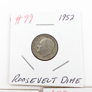 1952, 1952-D, 1952-S Roosevelt Silver Dimes.