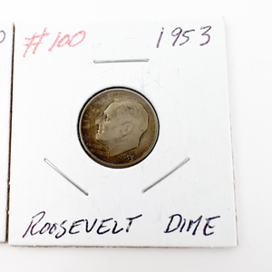 1953, 1953-D Roosevelt Silver Dimes.