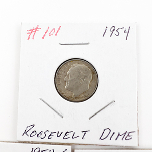 1954, 1954-D, 1954-S Roosevelt Silver Dimes.