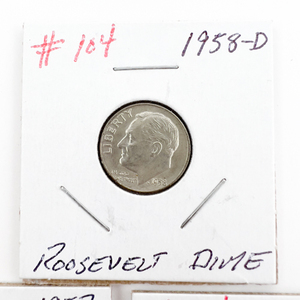 1957, 1958, 1958-D Roosevelt Silver Dimes.