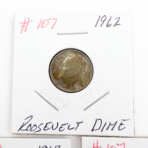1962, 1962-D, 1963 Roosevelt Silver Dimes.