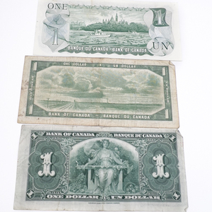 (3) Canadian One Dollar Bills Series 1937, 1954, 1973.
