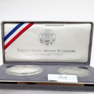 1991 Mount Rushmore Anniversary Proof Coins In Original Packaging. Silver Mount Rushmore Commemorative Dollar