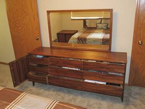 MCM Queen size Headboard, Dresser, and side table
