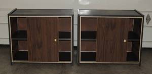 2 MCM sliding door storage cabinets