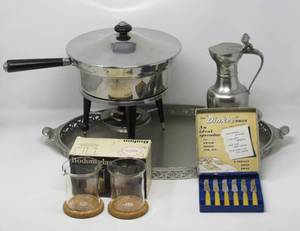 Vintage MCM Stainless Steel Chafing dish, tray and coffee service