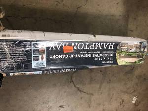 Hampton Bay Stockton 11 ft. x 11 ft. Brown Outdoor Patio Pop-Up Canopy with Netting   Customer Returns See Pictures