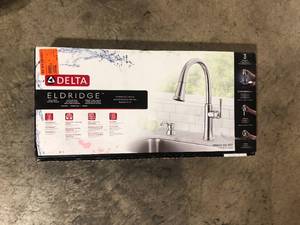 Delta Eldridge Single-Handle Pull Down Sprayer Kitchen Faucet with ShieldSpray Technology in Polished Chrome  Customer Returns See Pictures