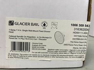 lot 36 image: Glacier Bay 1-Spray Patterns with 1.8 GPM 7.4 in. Tub Wall Mount Single Fixed Shower Head in Chrome