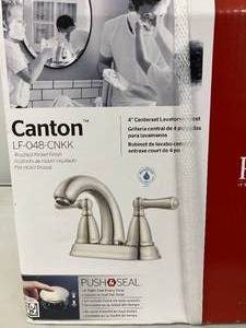 lot 49 image: Pfister Canton 2-Handle 4 Centerset Bathroom Faucet With Push & Seal in Brushed Nickel