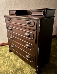 lot 4 image: Antique Victorian Mens Dresser Walnut Style Chest of Drawers Grapevine Drawer Pulls