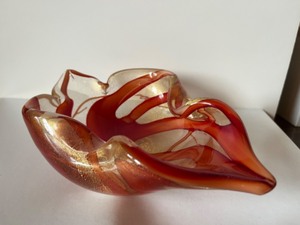 lot 83 image: Collectible Hand Blown Murano Orange Bowl