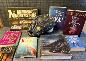 lot 93 image: Memorabilia Books, Baseball Glove, Sports Memorabilia Including Minnesota NorthStars Signed Book