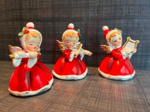 lot 179 image: Vintage MCM Holiday Christmas DeCor 1950s NAPCOware 3-Piece Angel Porcelain Figurines Violin Harp Flute X-7258 ICONIC PIECES
