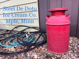 lot 46 image: Antique Cream Can and Lid Steel De Doto Ice Cream Co. MPLS, MINN