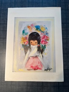 lot 33 image: Vintage Wall Art Unframed Ted De Grazia Flower Girl Print 12 x 16