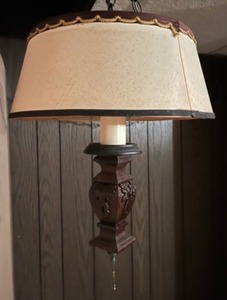 lot 20 image: Home Furnishings Lighting Vintage MCM Retro Drum Shade Hanging Swag Lamp Light Pull Chain...
