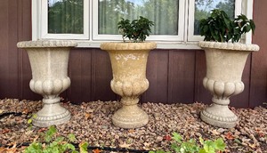 lot 66 image: Outdoor LawnGarden (3)Concrete-Style Lightweight Large Pot Planters, Bird Bath, Figurines