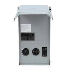 lot 9 image: GE RV Panel with 50 Amp and 30 AMP RV Receptacles and a 20 Amp GFCI Receptacle