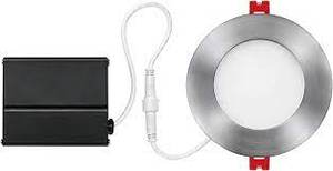 lot 59 image: Set of 2 Slimline 4 in. Brushed Nickel Finish Integrated LED Recessed Kit-Globe Electric