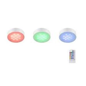 lot 20 image: 3-Light LED White RGB Color Changing Puck Light Kit