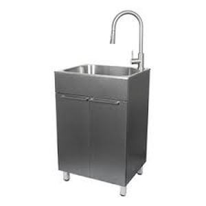 lot 134 image: Presenza All-in-One 22 in. x 18 in. x 33.8 in. Stainless Steel Drop-In Sink and Cabinet with Faucet in Gray