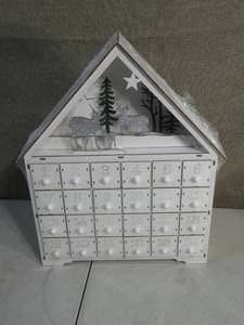 lot 129 image: Christmas LED Wooden Advent Calendar With 24 Drawers, 24 Days Countdown Lights Up DIY Advent Calendar Empty Box Christmas Holiday Decorations
