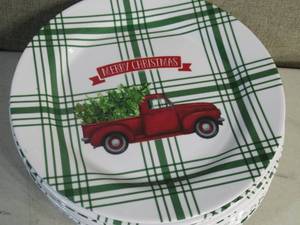 lot 132 image: Lot of 28 Melamine Christmas Theme Dinner Plates-11 in. Diameter