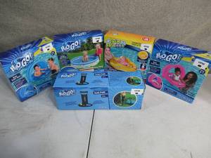 lot 183 image: Lot of 3 Inflatable Baby Pool Seats 1 Inflatable Pool 1 Hand Pump
