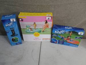lot 184 image: Lot of 3 Inflatable Dino Spay Pool-Water Slide-Hand Pump