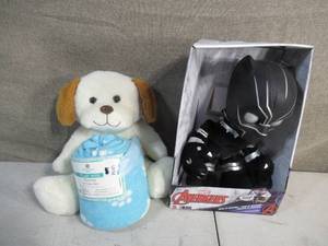 lot 242 image: Plushy Dog & Throw Blanket with Black Panther Talking Plushy Combo