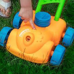 lot 153 image: Little Kids FUBBLES NO Spill Bubble Lawn Mower  Includes 4oz Non Tox Refill Solution  Automatic Bubble Blower Machine  Toddler Outdoor Bubble Toy, Orange