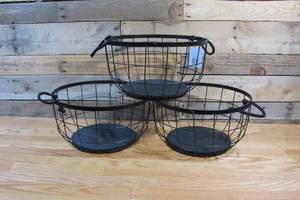 lot 3 image: Three Metal Baskets w Wooden Bases - 13.7 Diameter