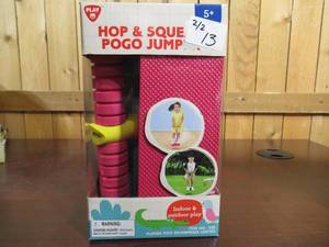 lot 129 image: TWO Playgo Toys Hop & Squeak Pogo Jumper Stick Foam Jumpers