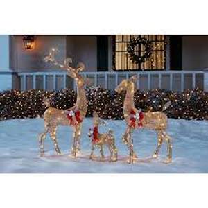lot 172 image: Home Accents Holiday 3-Piece Warm White LED Gold Deer Family Holiday Yard Decoration