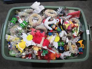 lot 192 image: Large Rubbermaid Tote FULL of Christmas Ornaments