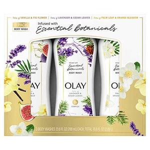 lot 62 image: Olay Essential Botanicals Body Wash, Variety Pack, 23.6 Fluid Ounce (Pack of 3)
