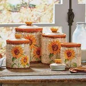 lot 239 image: Set of 4 Scripted Sunflower Canister Set