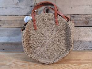 lot 335 image: Faux Leather Trimmed Straw Bag