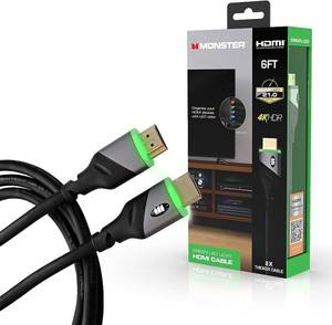 lot 289 image: Monster 6ft High Speed 4K HDR HDMI Cable with Built-in Green LED Light, Gaming Video and Computer Cable