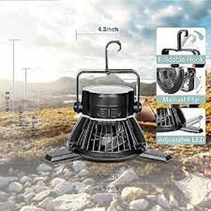 lot 298 image: Solar Camping Fan with LED Light with Hanging Hook