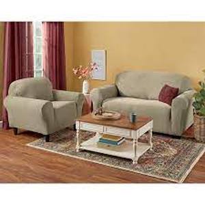 lot 302 image: Hudson Stretch Slipcover Set - Chair & Sofa - Linen color