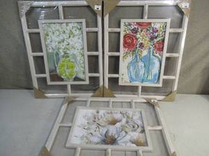 Lot of 3 Shutter Style Floral Design Home Wall Decor