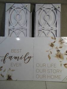 Lot of 2 (13x 35) White Wall Plaques and Canvas Best Family Wall Decor