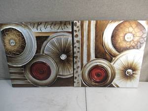 Set of 2 Sumerian Bronze Copper Plate Design Canvases-24 x 24