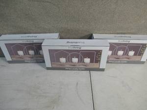 Lot of 3 3 Piece Silver Metal Candle Holders