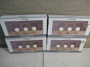 Set of 4 3 Piece Gold Candle Holders