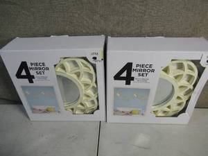 2 Boxes of 4 10 x 10 Mirror Set Wall Decor-Cream with Gold Tweed